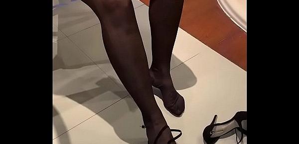  New friend Sandy wearing black stockings and high heels